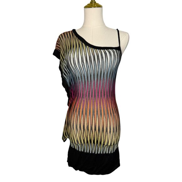 Vintage Wet Seal Women’s Medium Asymmetrical Rainbow Ombré Dress Stretch Y2K - Picture 1 of 7